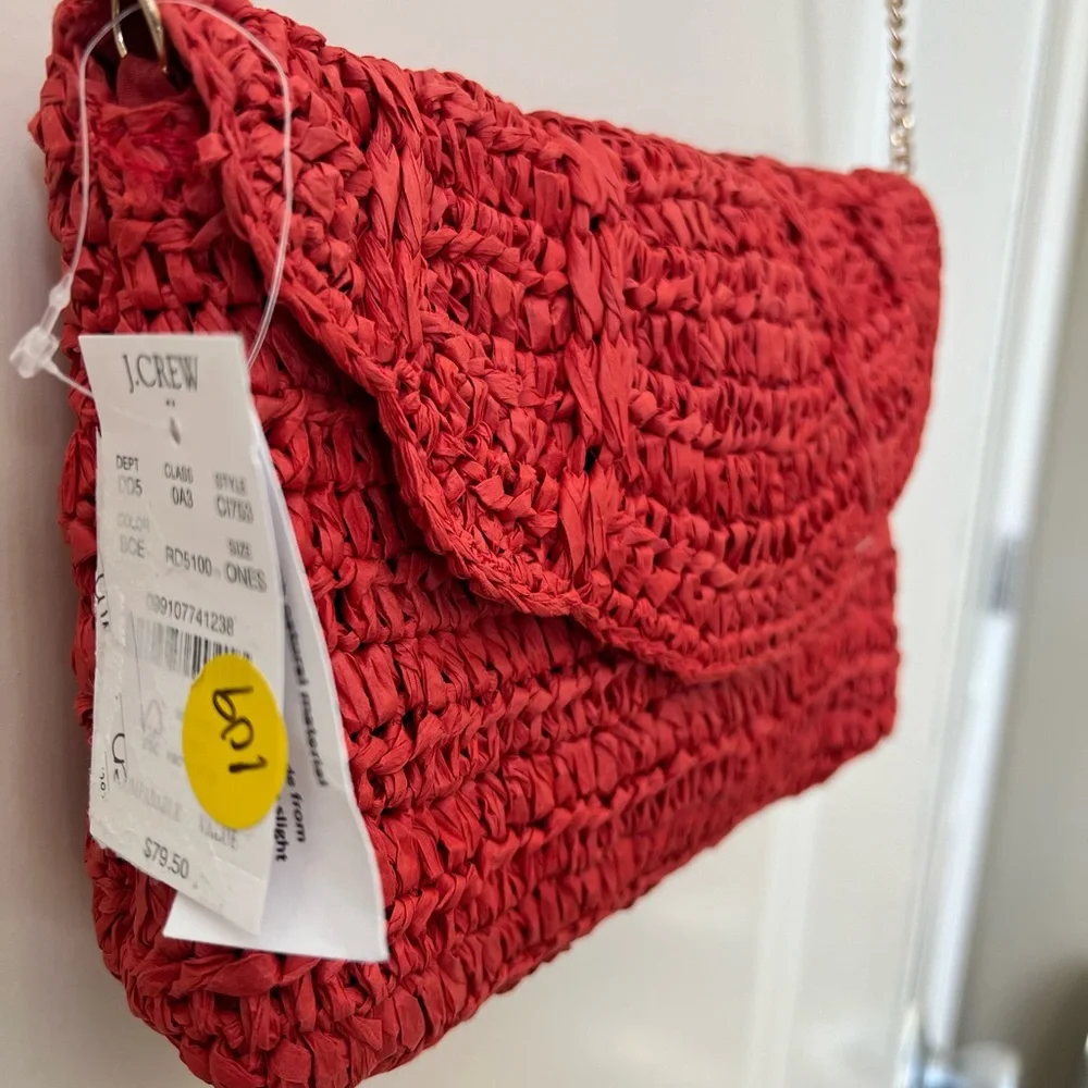 J. Crew Red Woven Scalloped Clutch with Chain - Picture 6 of 9